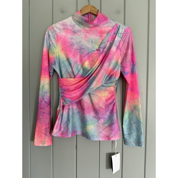 NWT Sies Marjan Top 4 Peyton Glitter Tie Dye Wrapped Mock Neck Long Sleeves NEW - Picture 1 of 5